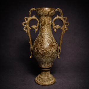 Conjunto de floreros de bronce repujado
