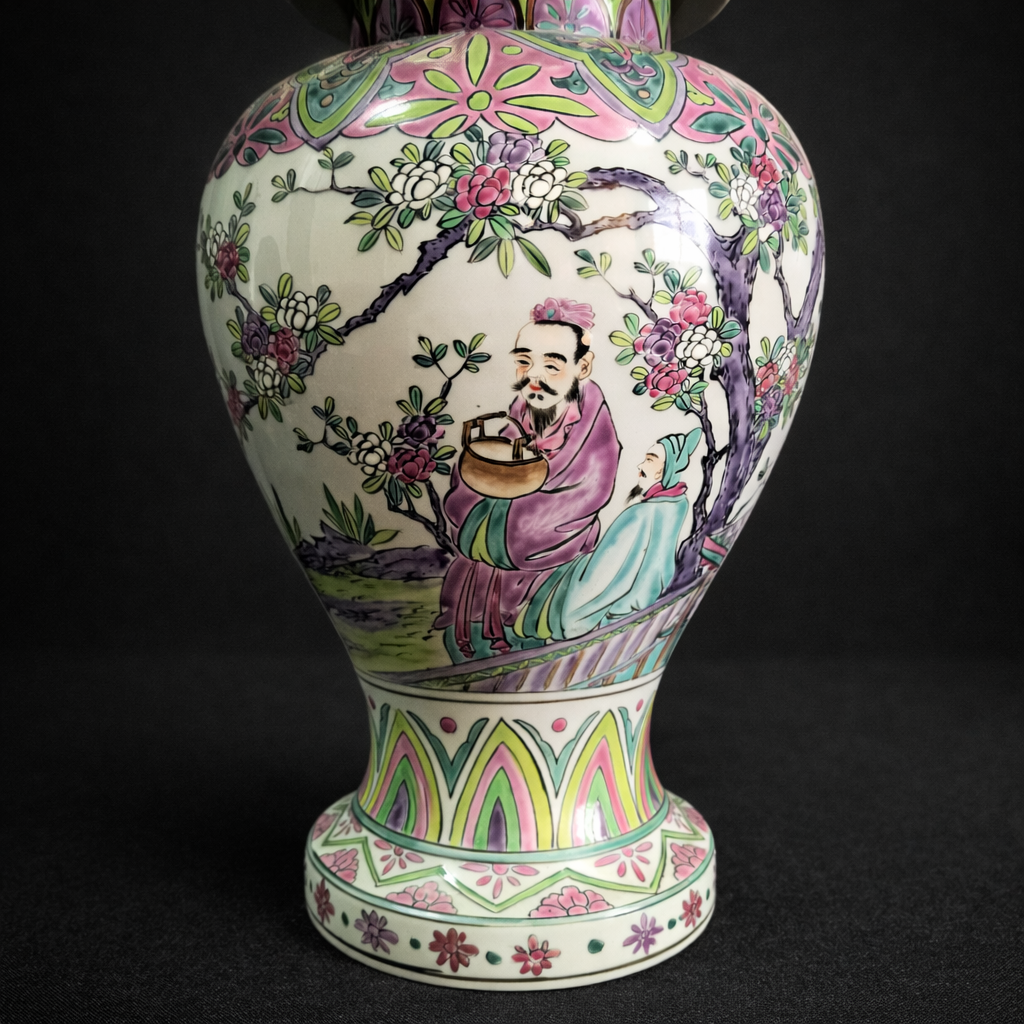 Antiguo Potiche oriental en porcelana con sello rojo. Antiguo Potiche oriental en porcelana con sello rojo.