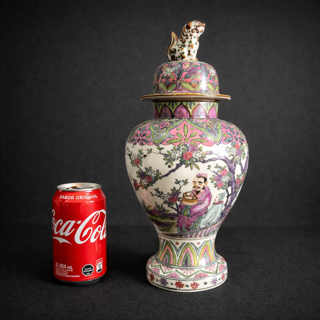 Antiguo Potiche oriental en porcelana con sello rojo. Antiguo Potiche oriental en porcelana con sello rojo.