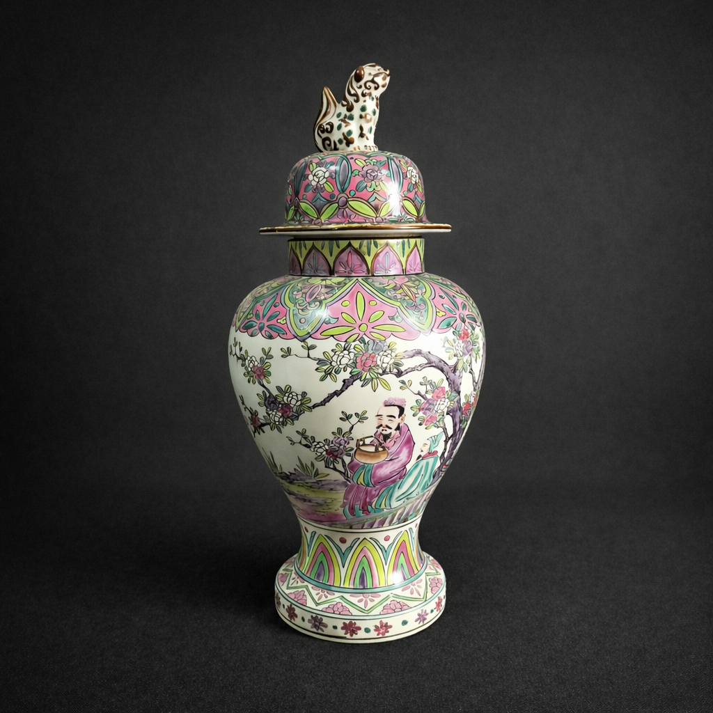 Antiguo Potiche oriental en porcelana con sello rojo. Antiguo Potiche oriental en porcelana con sello rojo.