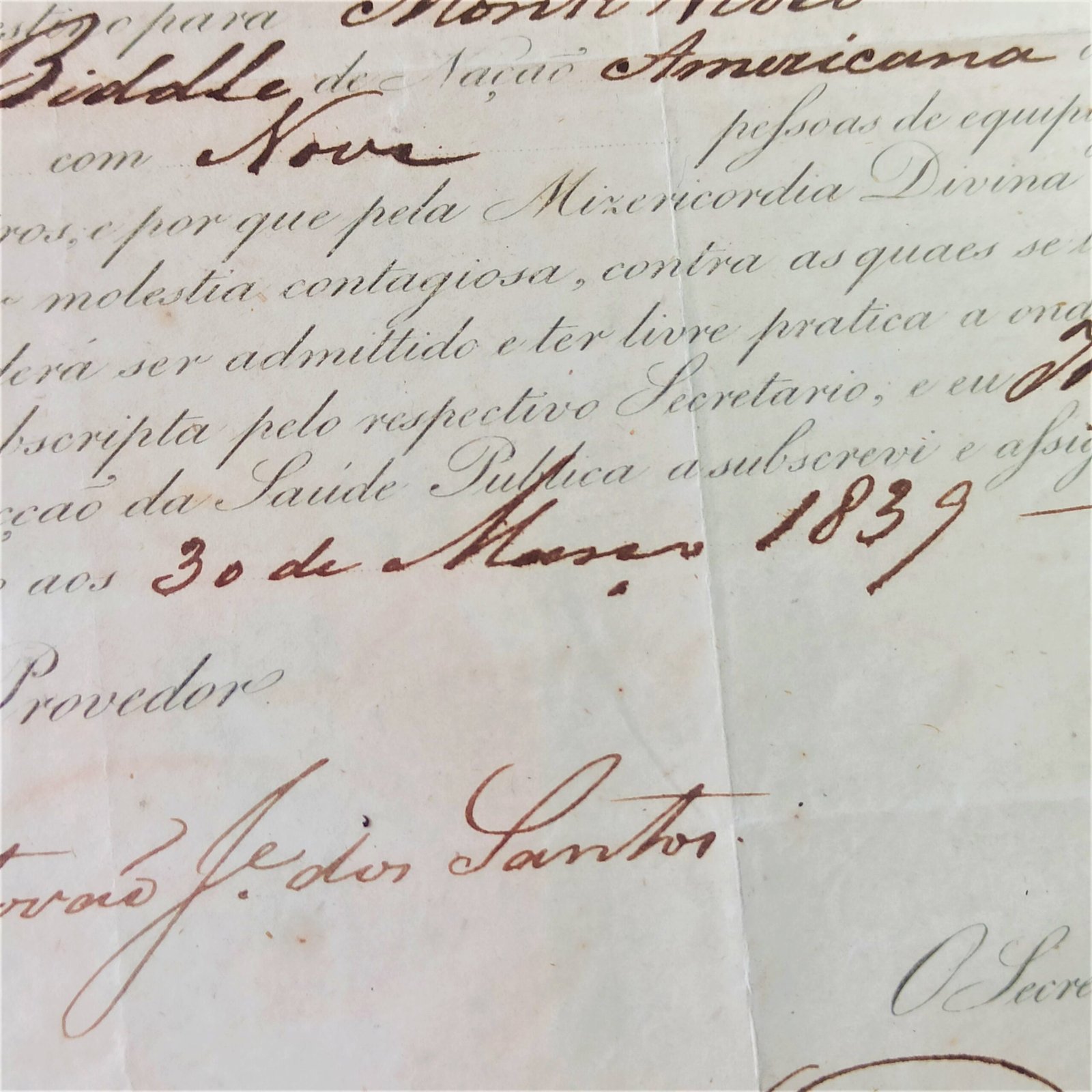 Carta de Saúde de 1839, Río de Janeiro–Montevideo. Carta de Saúde 1839 Río de Janeiro–Montevideo.