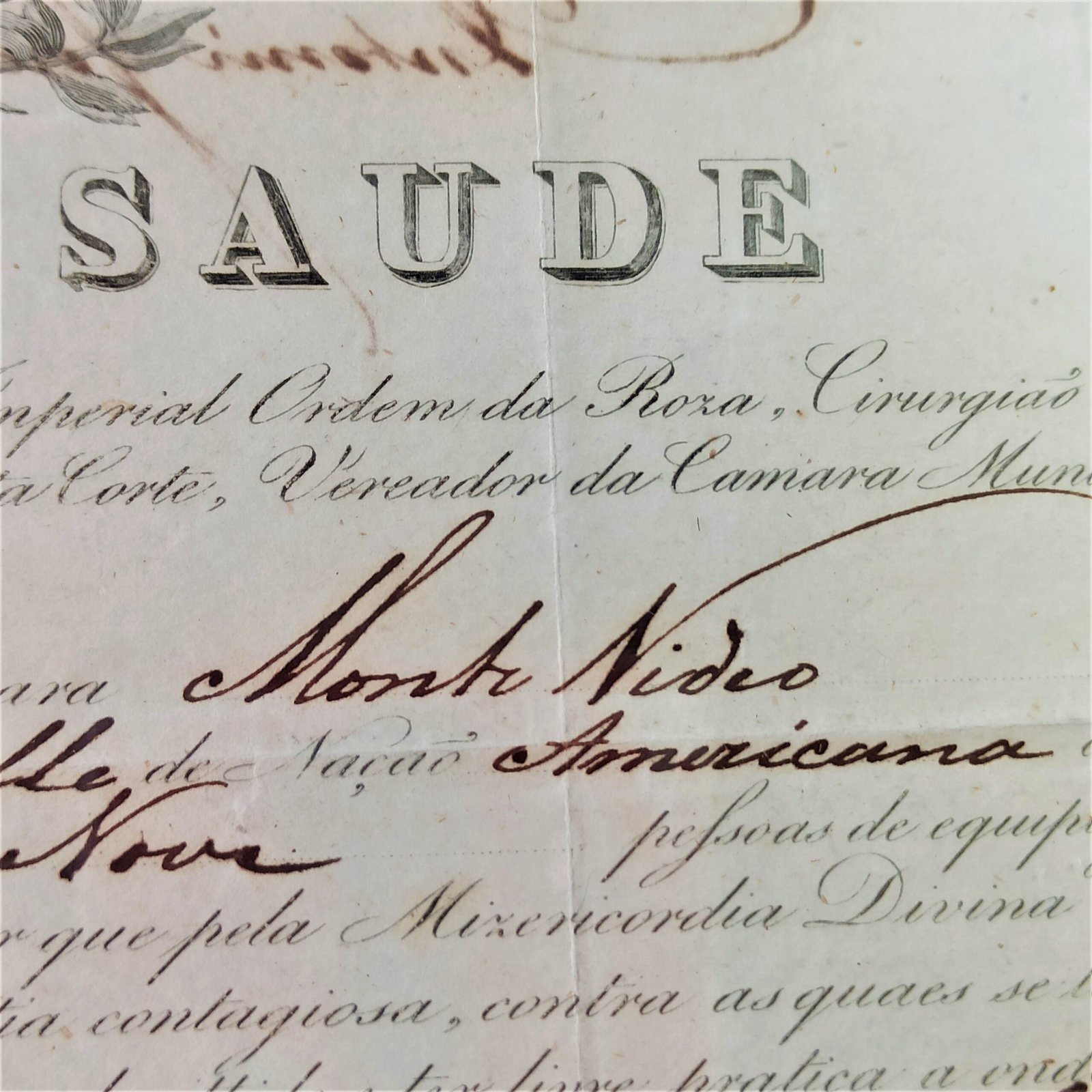 Carta de Saúde de 1839, Río de Janeiro–Montevideo. Carta de Saúde 1839 Río de Janeiro–Montevideo.