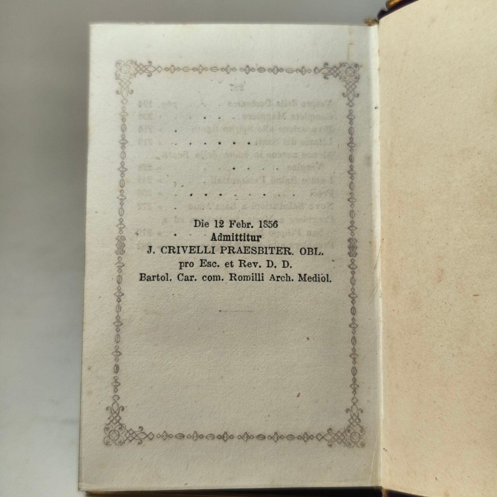 Librito cristiano de 1856, Milano, relicario. Librito cristiano de 1856, Milano, relicario.