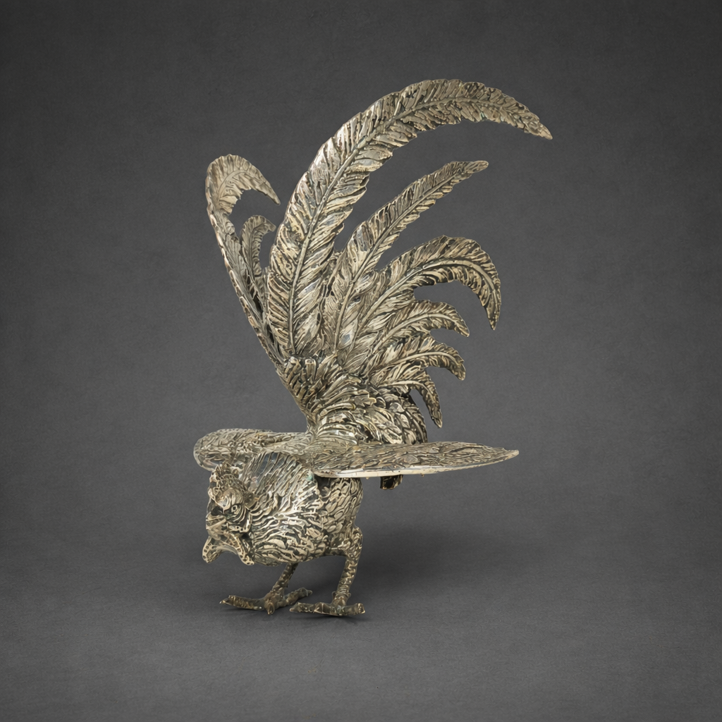 Pareja de gallos en bronce plateado. Pareja de gallos en bronce plateado.