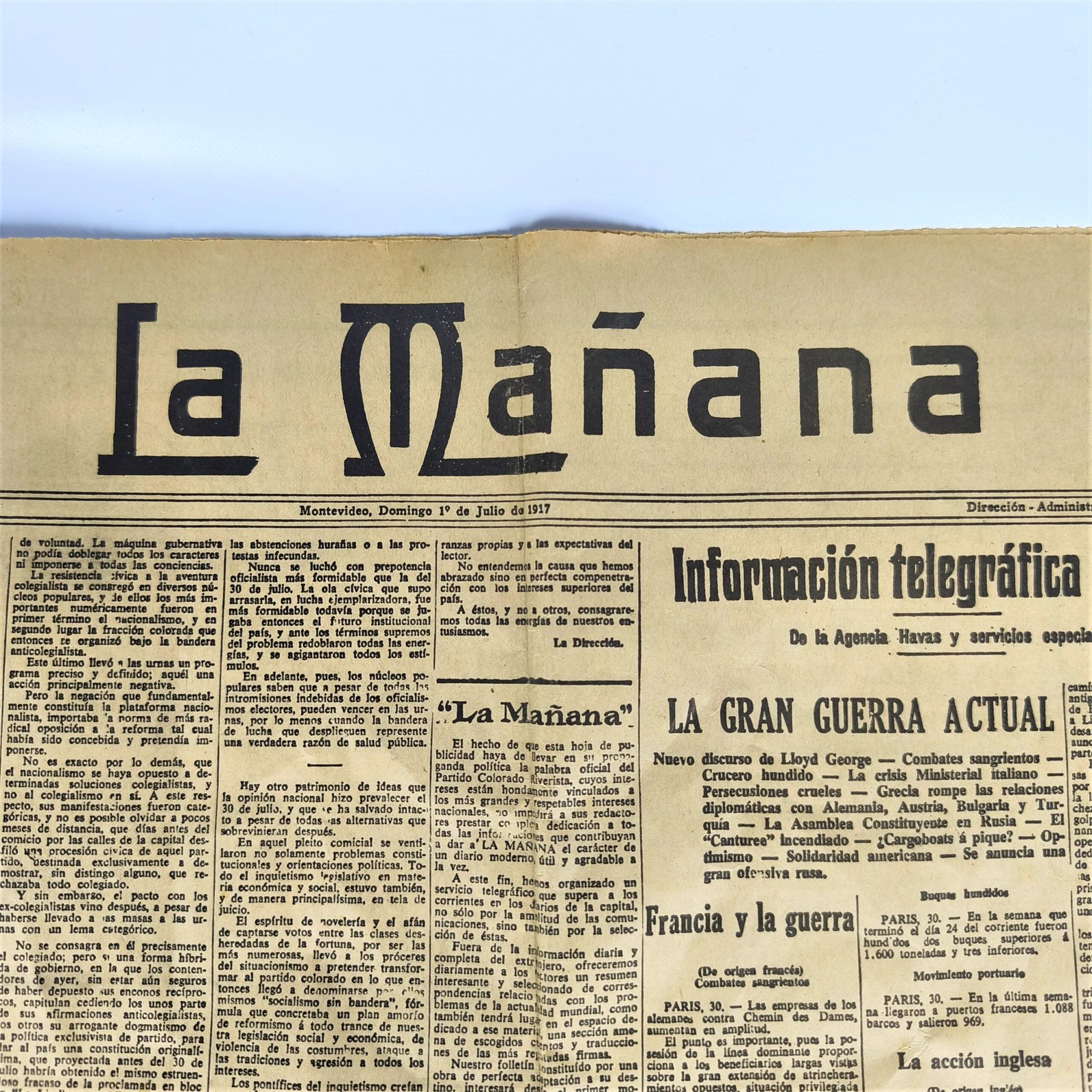 Primer número del diario "La Mañana", 1917. Primer número del diario" La Mañana", 1917.