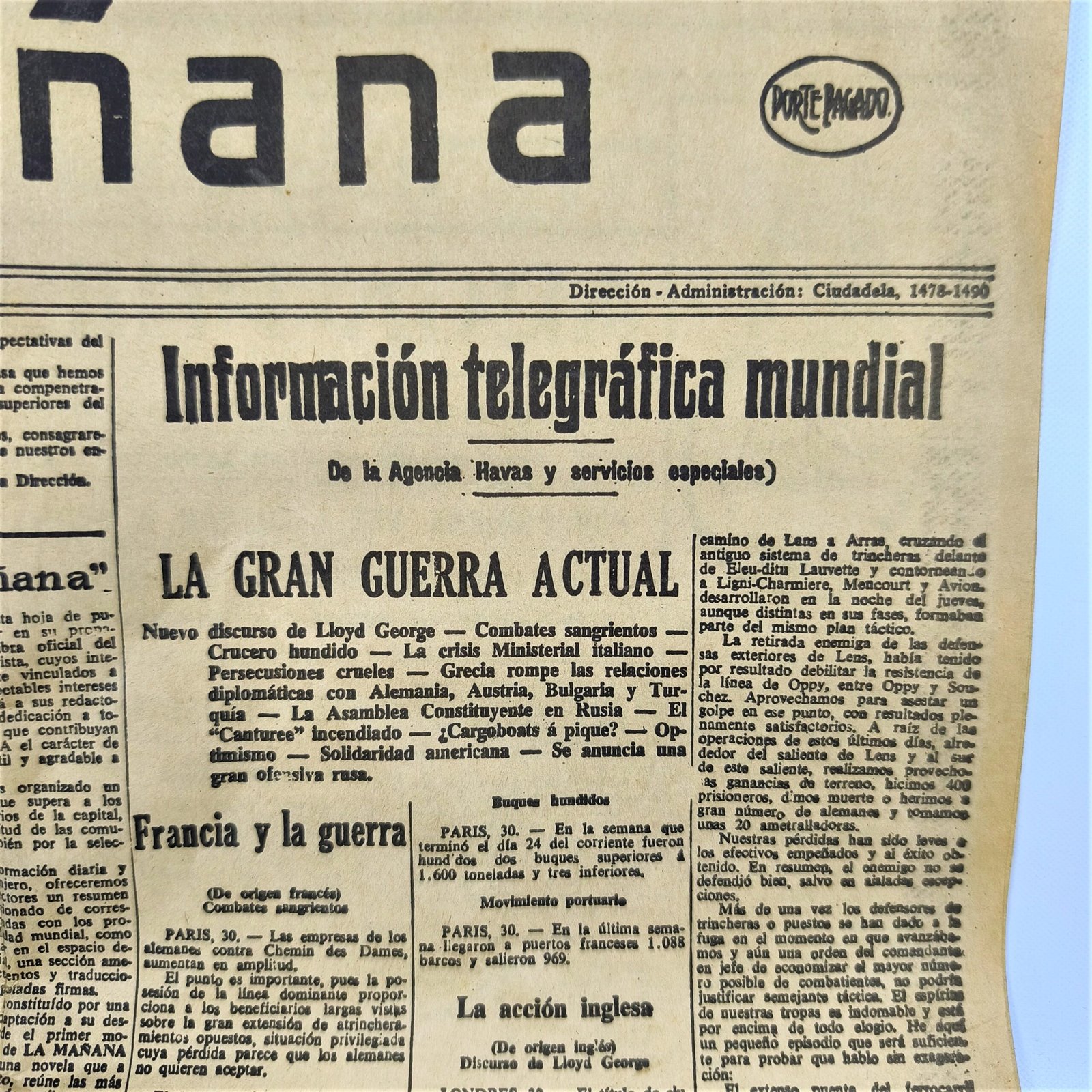 Primer número del diario "La Mañana", 1917. Primer número del diario" La Mañana", 1917.