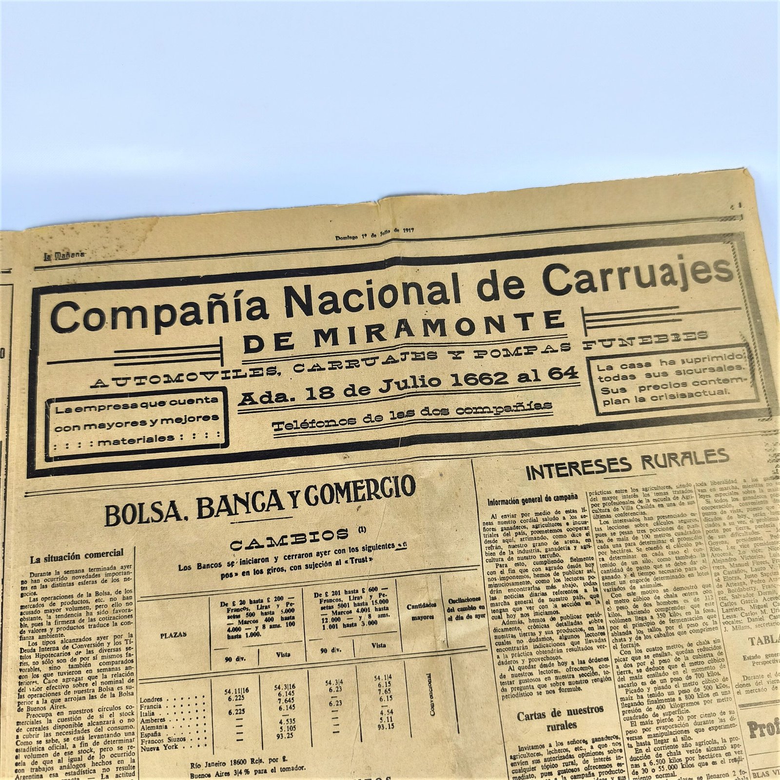Primer número del diario "La Mañana", 1917. Primer número del diario" La Mañana", 1917.