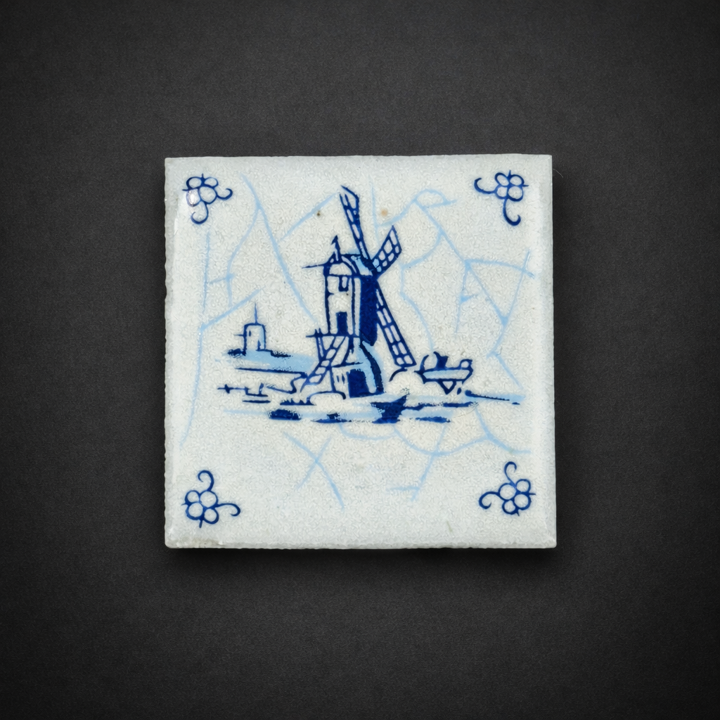 Azulejo Delft miniatura, molino holandés. Azulejo Delft miniatura, molino holandés.