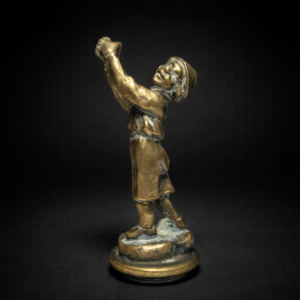 Inicio Antiguo tapón de radiador en bronce — Niño golfista austríaco. Circa 1900.