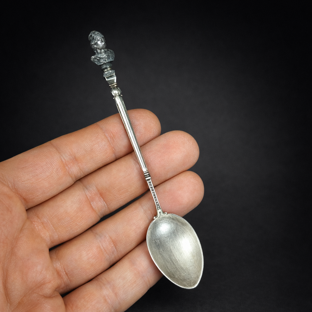 Cucharita antigua de plata con busto clásico. Circa 1900. Cucharita antigua de plata con busto clásico. Circa 1900.