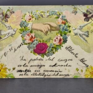 Tarjeta postal romántica con manos entrelazadas. Circa 1902.