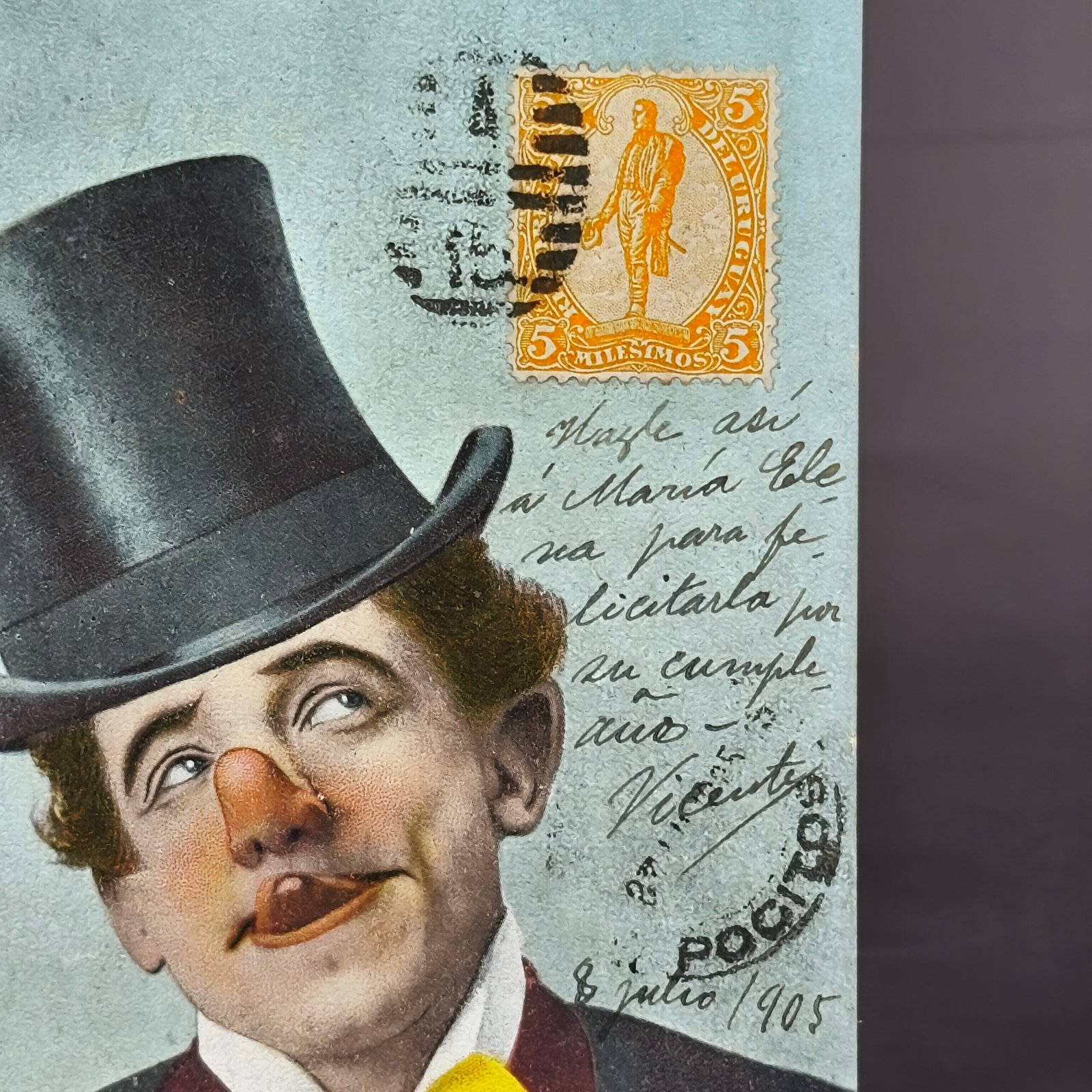 Tarjeta postal humorística con sello de Pocitos. Circa 1905. Tarjeta postal humorística con sello de Pocitos. Circa 1905.