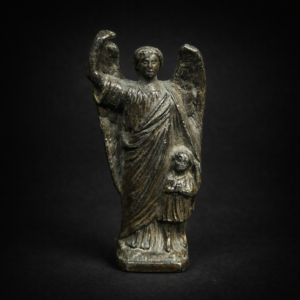 Ángel Custodio En Bronce Devocional. Circa Siglo XIX.