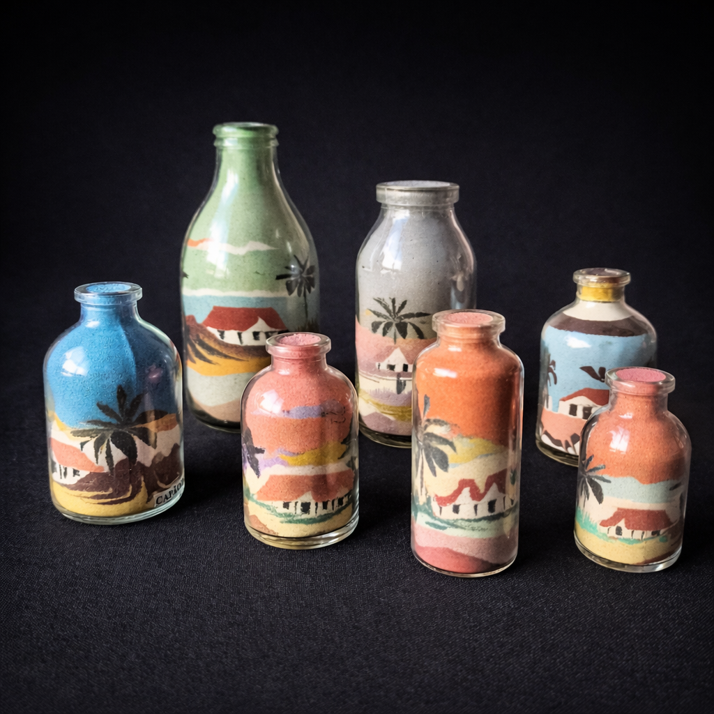 Colección de botellitas con arenas de colores de Brasil. Circa 1970. Colección de botellitas con arenas de colores de Brasil. Circa 1970.