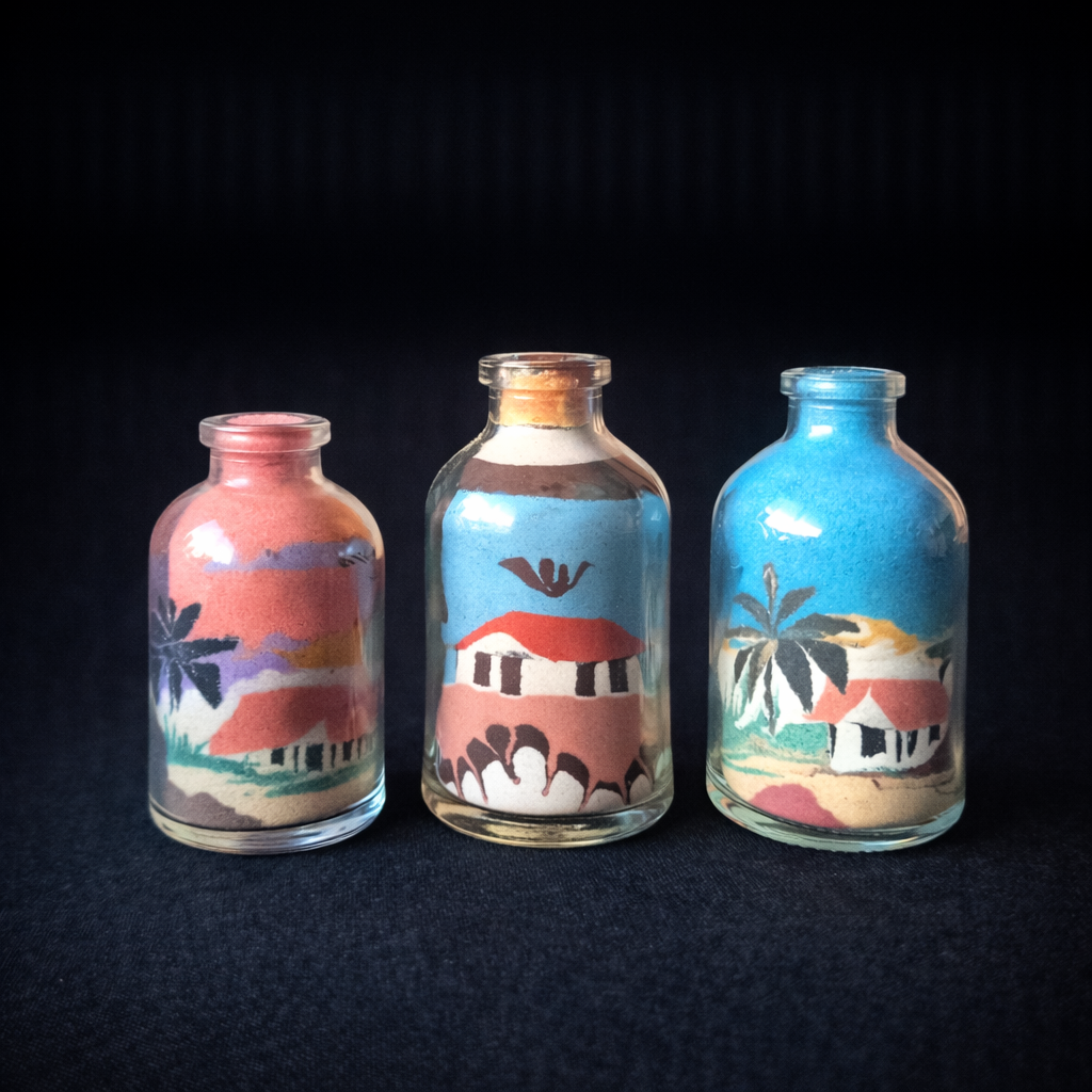 Colección de botellitas con arenas de colores de Brasil. Circa 1970. Colección de botellitas con arenas de colores de Brasil. Circa 1970.