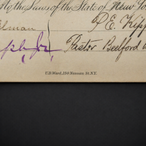 Certificado de matrimonio; Brooklyn, New York, 1876.