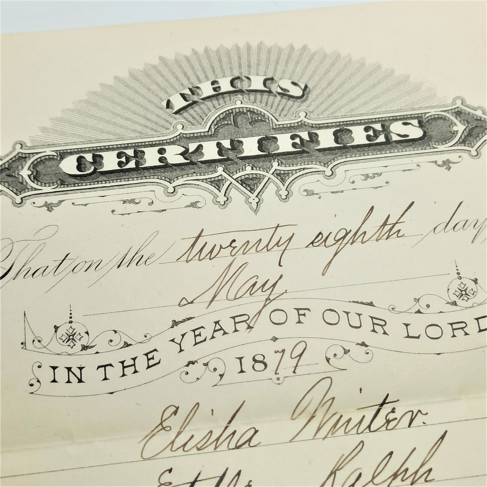 Certificado de matrimonio; Brooklyn, New York, 1876. Certificado de matrimonio; Brooklyn, New York, 1876.