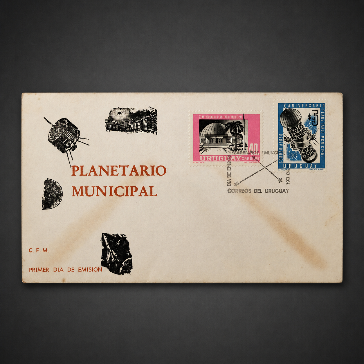Sobre filatélico "Planetario Municipal"; ca. 1967. Sobre filatélico "Planetario Municipal"; ca. 1967.
