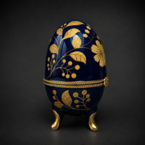 Alhajero forma de huevo en porcelana azul cobalto, ca. 1950.