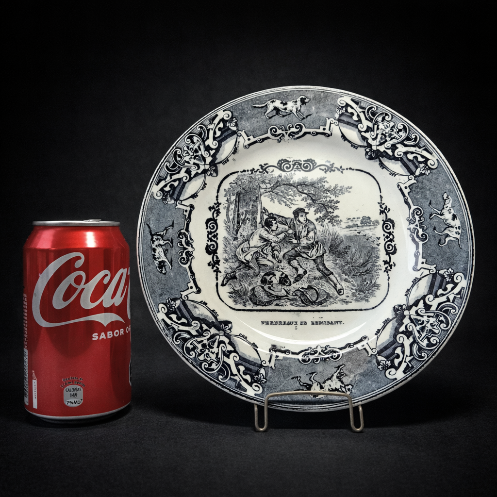 Plato "Boch Frères", escena de caza, ca. 1865. Plato "Boch Frères", escena de caza, ca. 1865.
