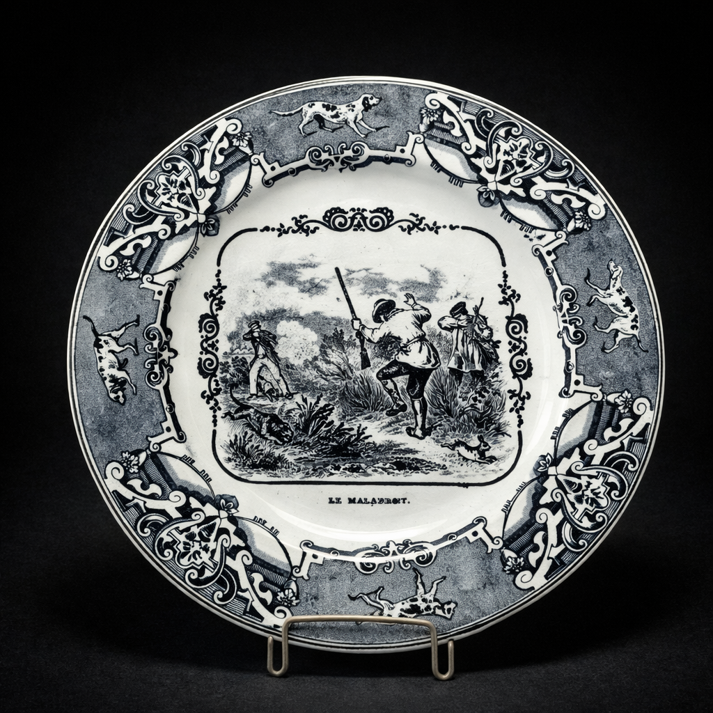 Plato Boch Frères, escena de caza N.º 4, ca. 1865. Plato Boch Frères, escena de caza N.º 4, ca. 1865.