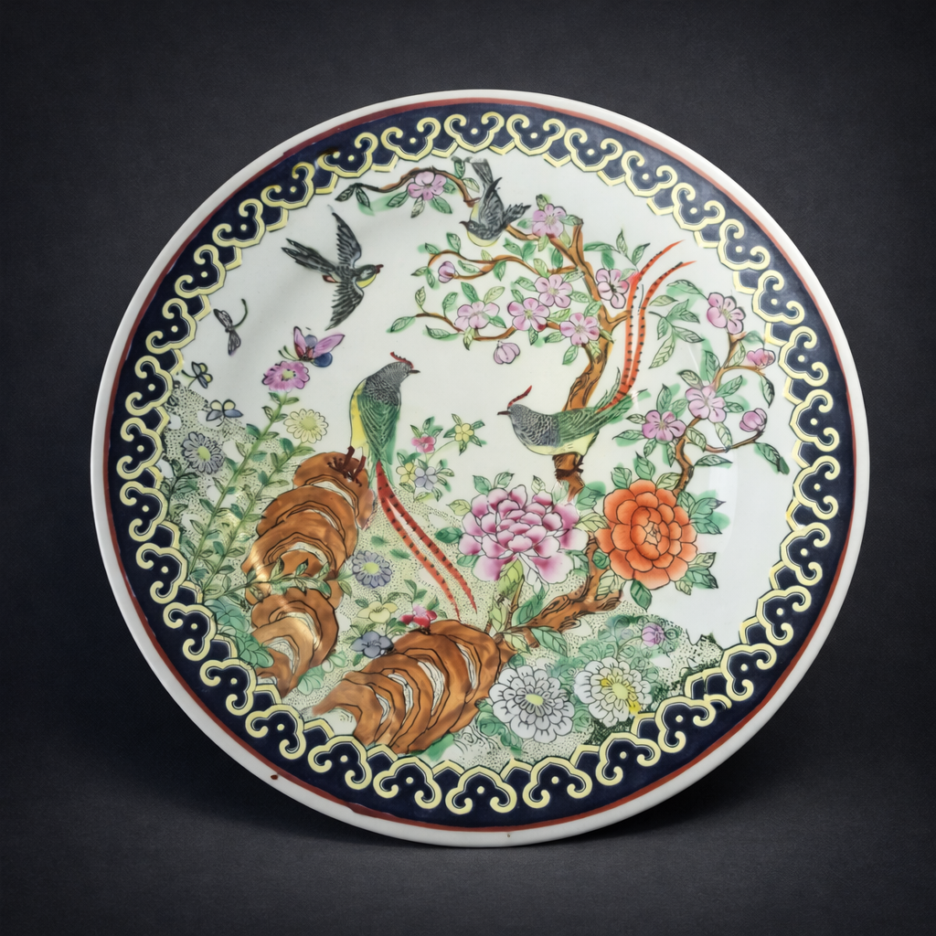 Plato decorativo chino en porcelana, ca. 1950. Plato decorativo chino en porcelana, ca. 1950.