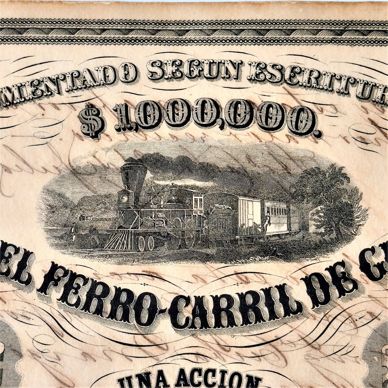 Acción del Ferrocarril de Guantánamo, ca. 1882. Acción del Ferrocarril de Guantánamo, ca. 1882.