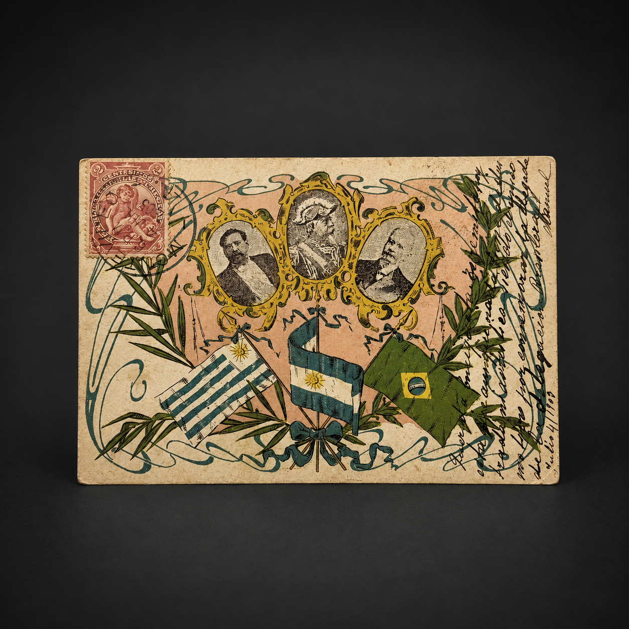 Postal diplomática Uruguay-Argentina-Brasil, ca. 1903. Postal diplomática Uruguay-Argentina-Brasil, ca. 1903.
