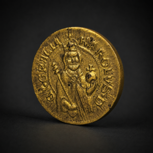 Réplica de moneda de Carlos IV en bronce, ca. 1970. Réplica de moneda de Carlos IV en bronce, ca. 1970.