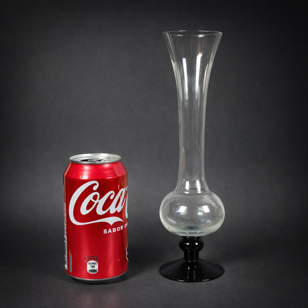 Florero de cristal con base violeta, ca. 1970. Florero de cristal con base violeta, ca. 1970.