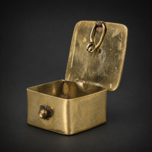 Pastillero de metal dorado con abulón, ca. 1970.