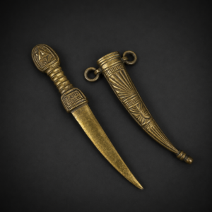 Daga decorativa israelí en bronce con vaina, ca. 1950.