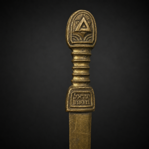 Daga decorativa israelí en bronce con vaina, ca. 1950.