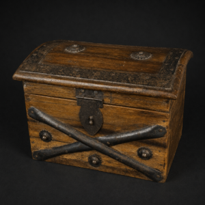 Inicio Cofre decorativo en madera e hierro forjado, ca. 1950–1970.
