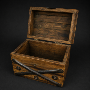 Cofre decorativo en madera e hierro forjado, ca. 1950–1970. Cofre decorativo en madera e hierro forjado, ca. 1950–1970.