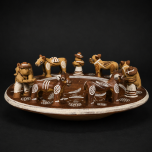 Cuenco artístico de cerámica con figuras rurales, ca. 1960. Cuenco artístico de cerámica con figuras rurales, ca. 1960.