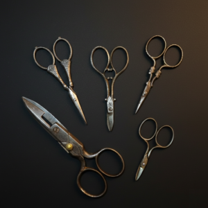 Colección de tijeras antiguas de bordado y uso especializado, ca. siglo XIX.
