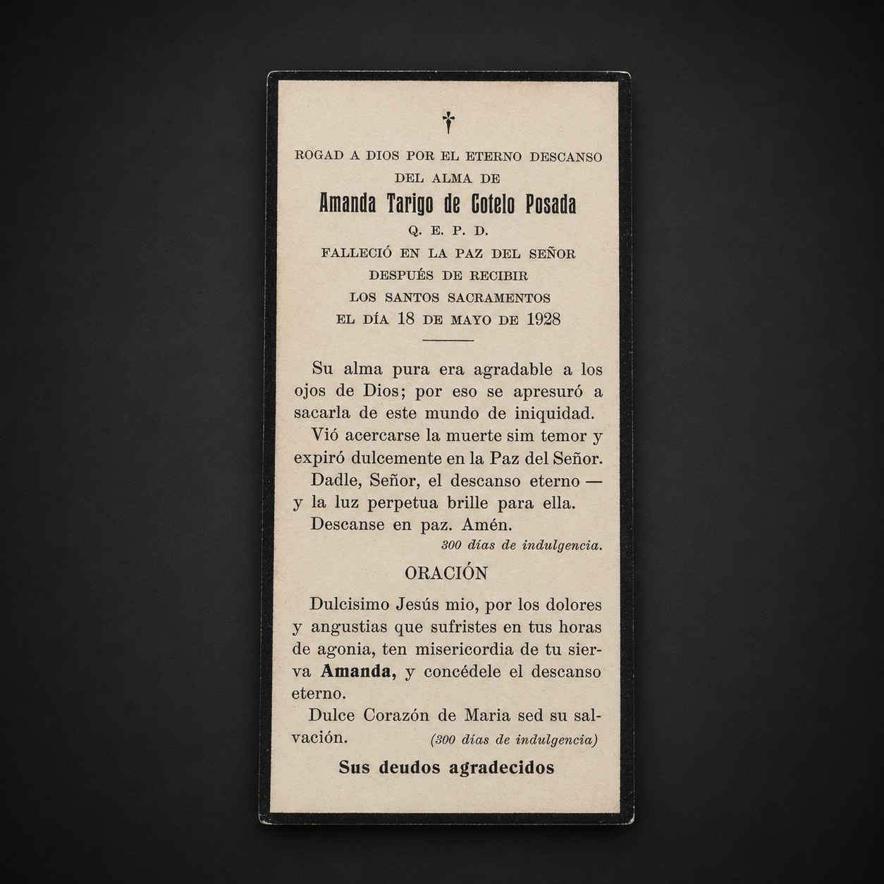 Conjunto de tarjetas mortuorias religiosas, ca. 1916–1928. Conjunto de tarjetas mortuorias religiosas, ca. 1916–1928.