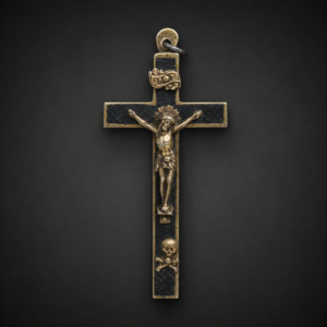 Crucifijo antiguo con calavera, memento mori religioso, ca. siglo XIX.