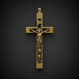 Crucifijo antiguo con calavera, memento mori religioso, ca. siglo XIX.