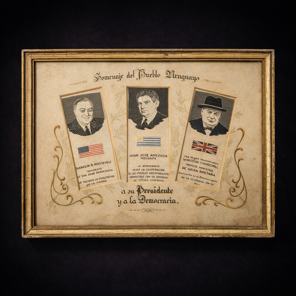 Cuadro conmemorativo de Juan José Amézaga y los Aliados, ca. 1943–1945. Cuadro conmemorativo de Juan José Amézaga y los Aliados, ca. 1943–1945.