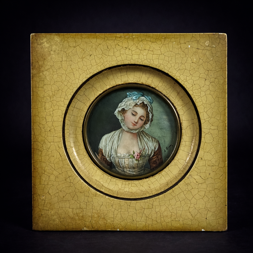 Miniatura con retrato femenino pintado a mano, ca. 1930. Miniatura con retrato femenino pintado a mano, ca. 1930.