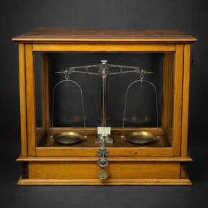 Balanza analítica de laboratorio, ca. 1900.