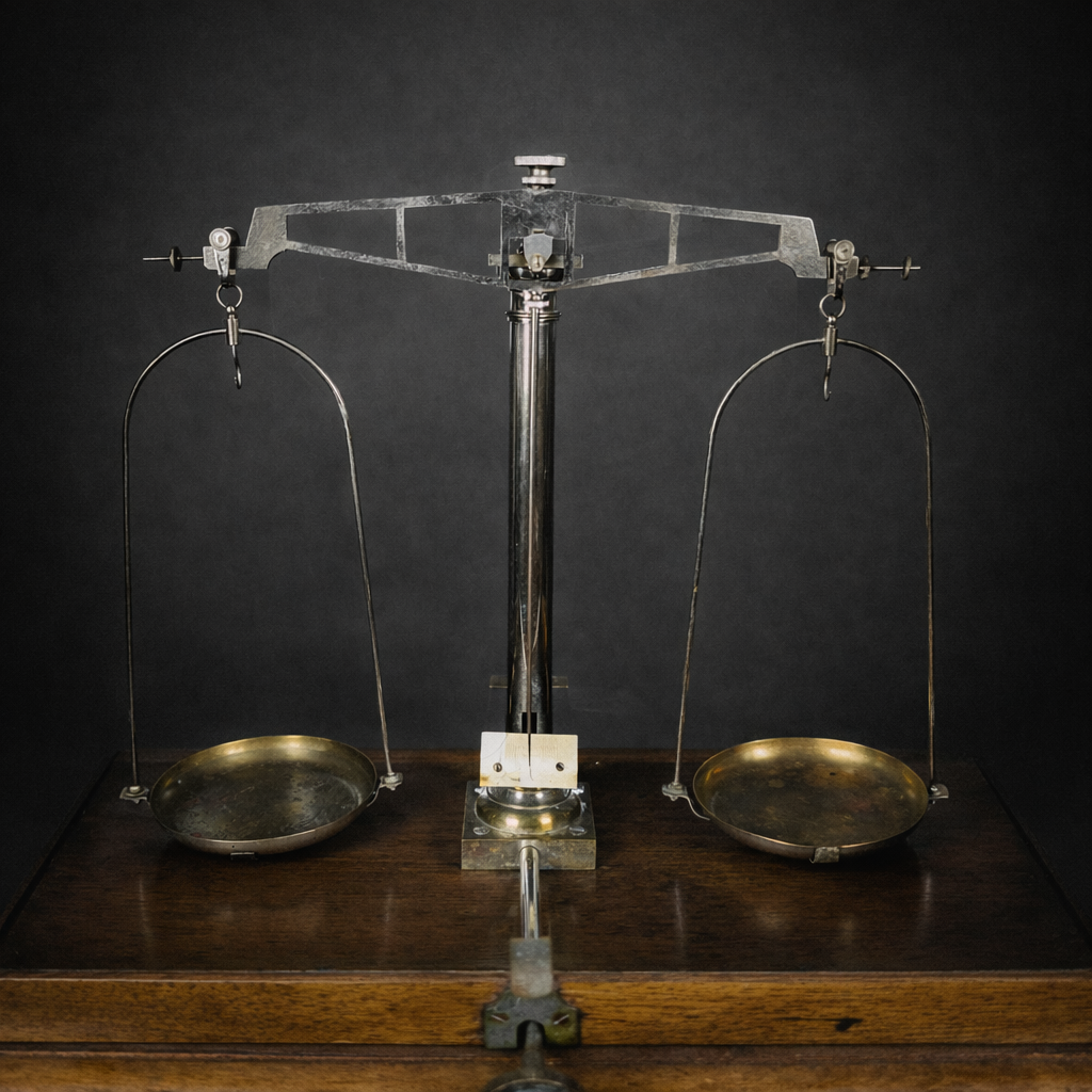 Balanza analítica de laboratorio, ca. 1900. Balanza analítica de laboratorio, ca. 1900.