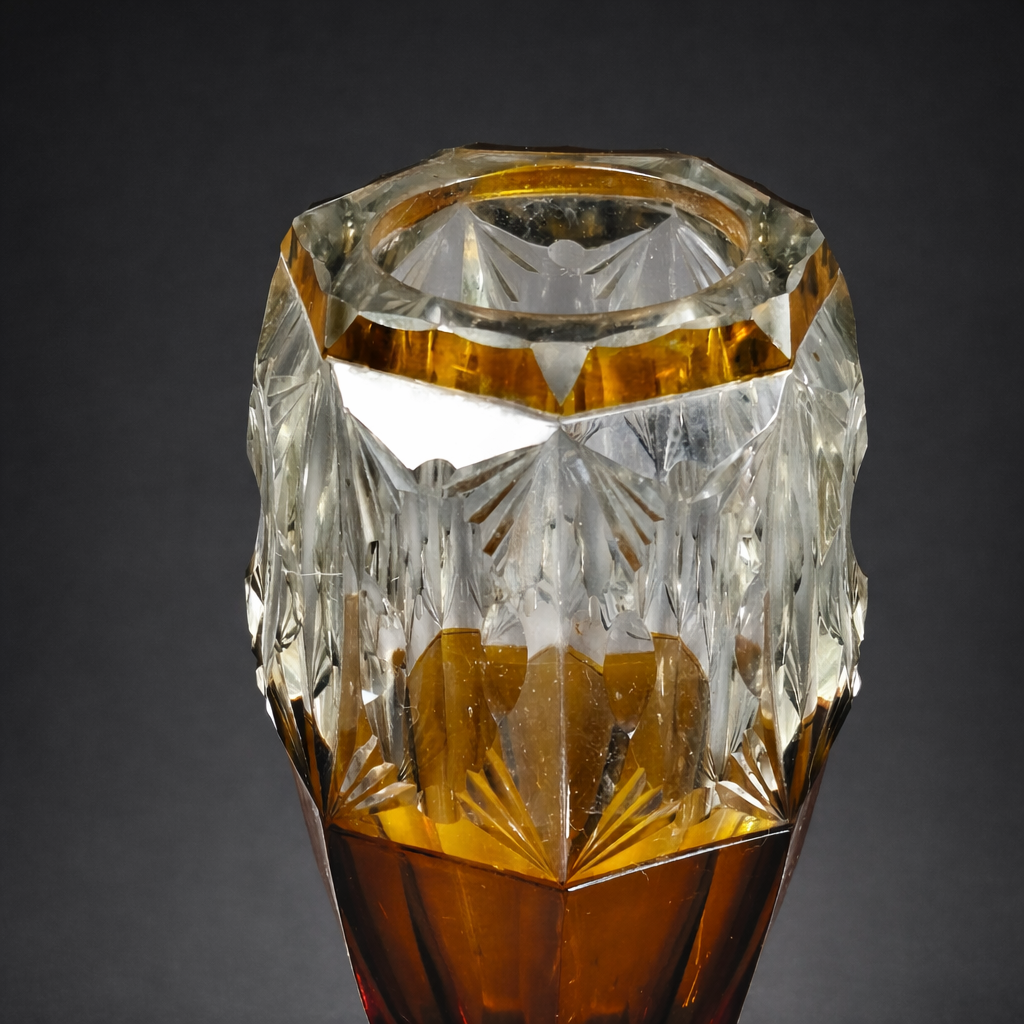 Florero de cristal bicolor tallado, ca. 1930. Florero de cristal bicolor tallado, ca. 1930.