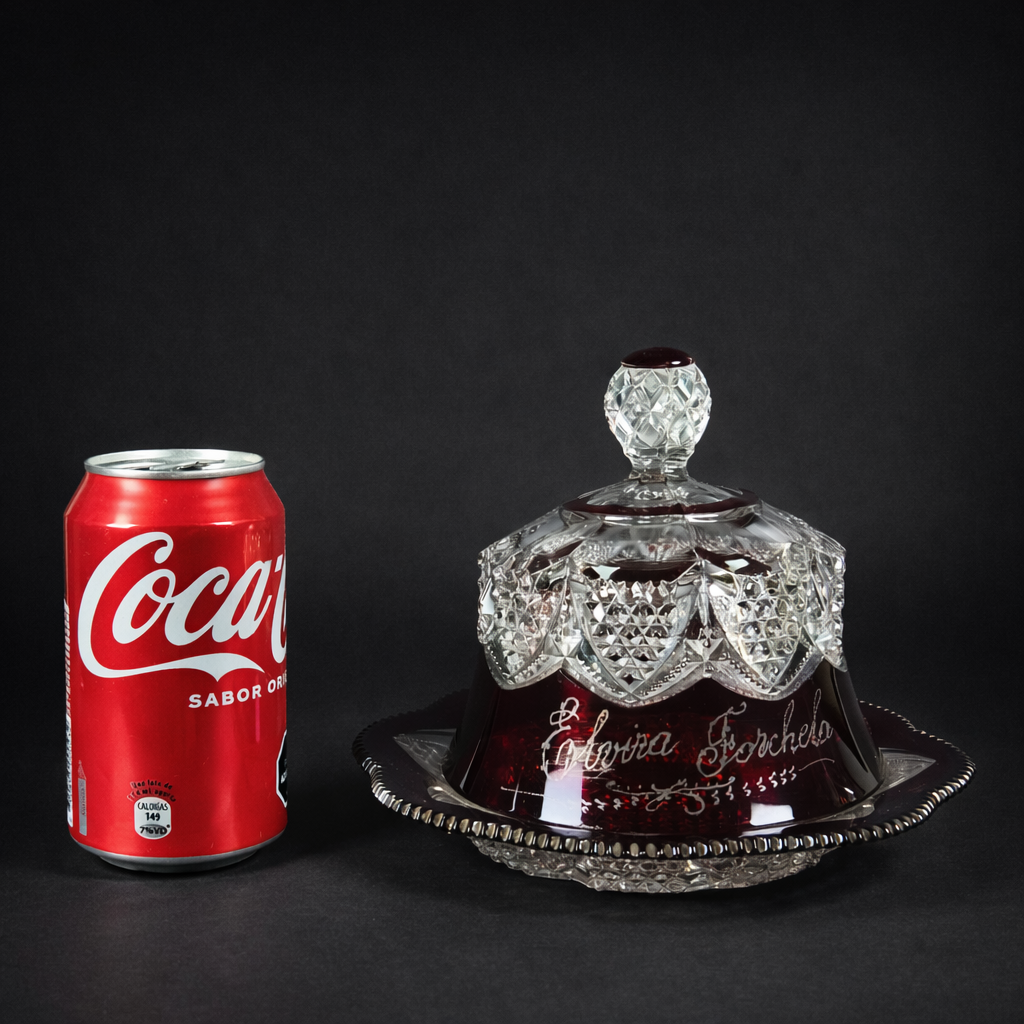 Dulcera de cristal rubí tallado, ca. 1900. Dulcera de cristal rubí tallado, ca. 1900.