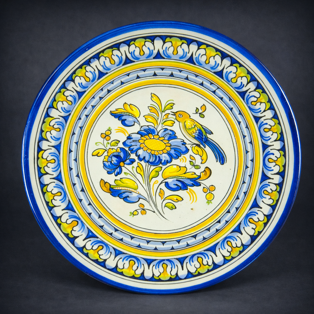 Plato decorativo Talaver con ave y flores, ca. 1960. Plato decorativo Talaver con ave y flores, ca. 1960.
