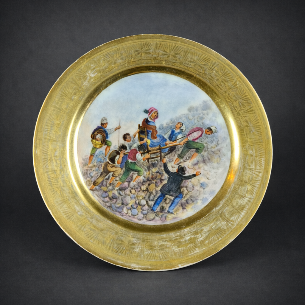 Plato francés de porcelana con escena del Vesubio, ca. 1815. Plato francés de porcelana con escena del Vesubio, ca. 1815.