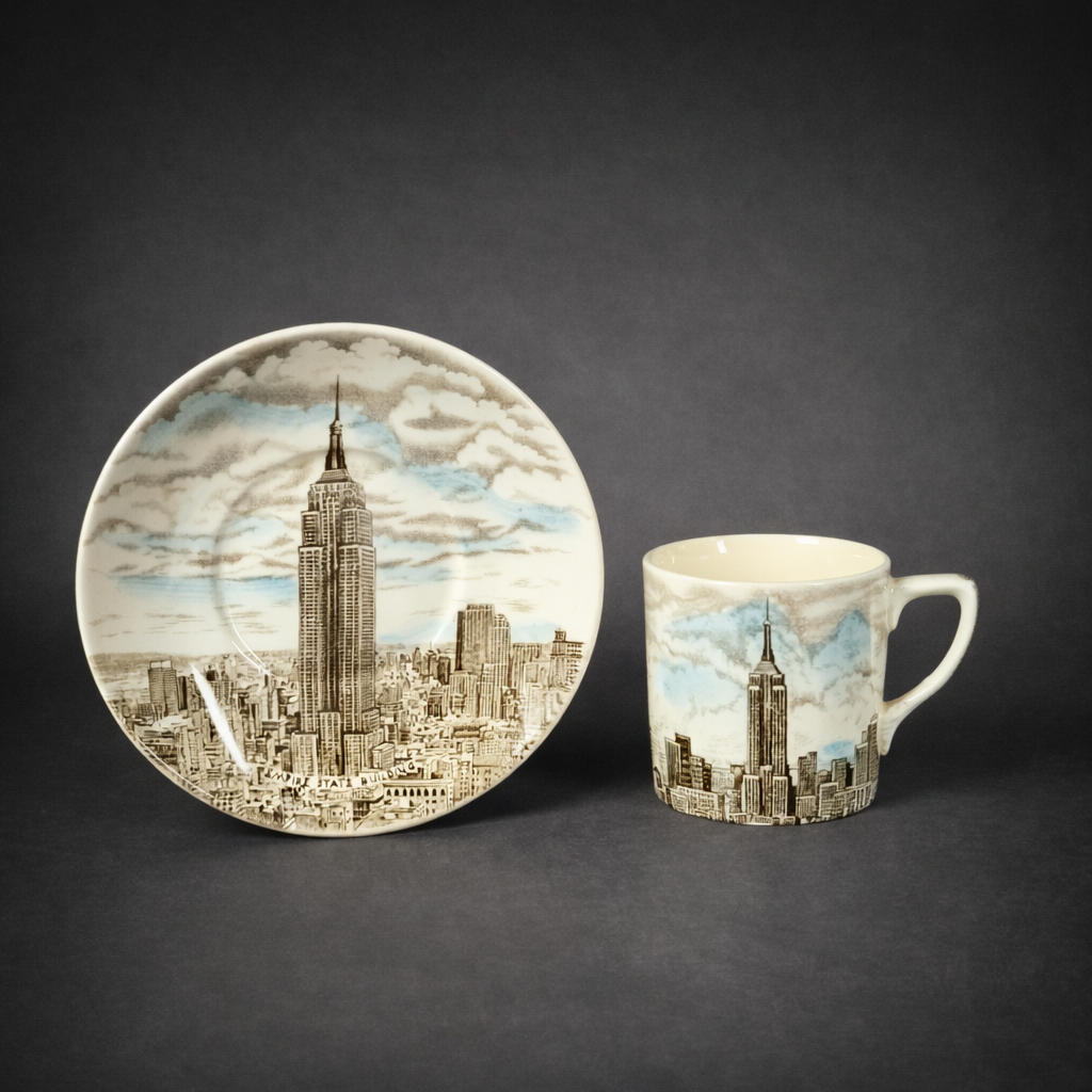 Taza y plato Empire State Johnson Bros, ca. 1959. Taza y plato Empire State Johnson Bros, ca. 1959.