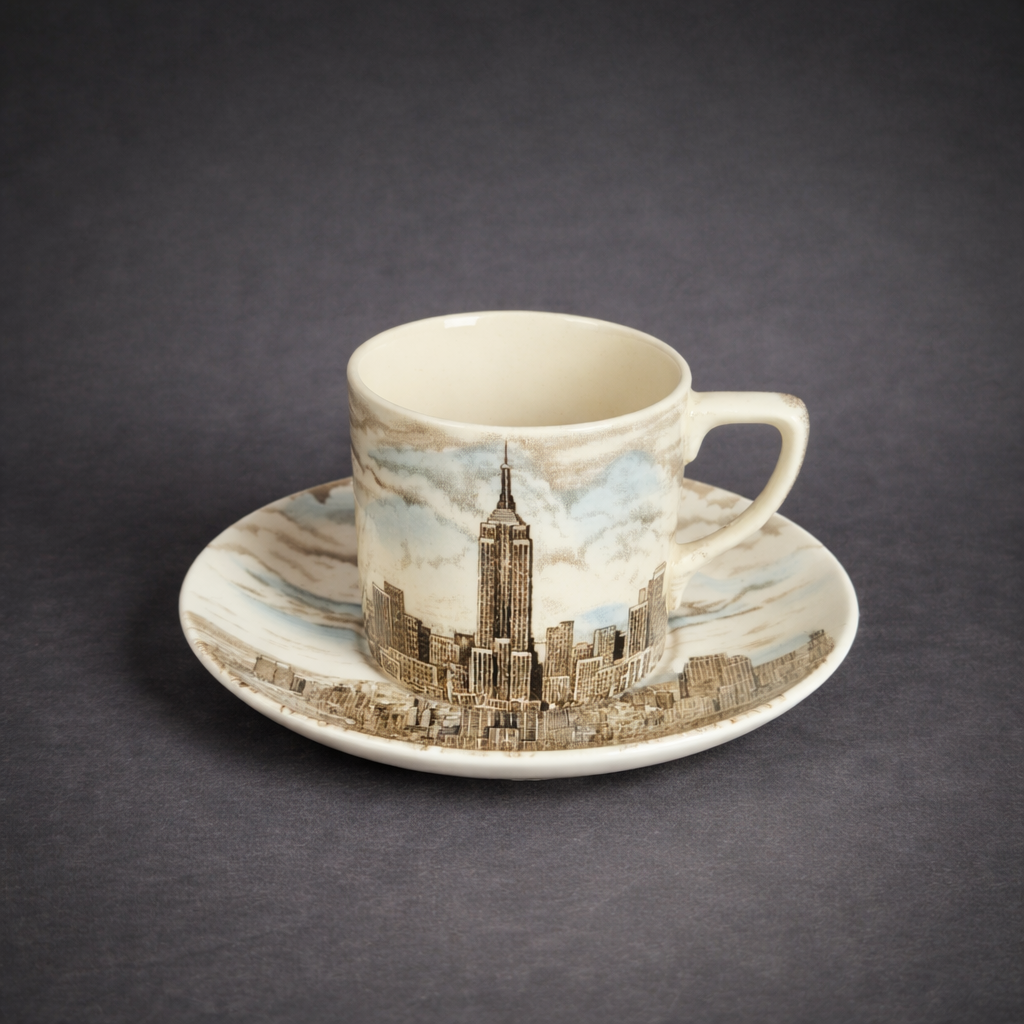 Taza y plato Empire State Johnson Bros, ca. 1959. Taza y plato Empire State Johnson Bros, ca. 1959.